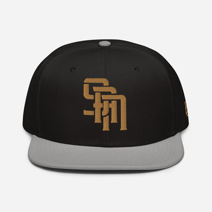 "SAN" Snapback | Otto Cap 125-978 | E Luna Brand SELECT Tricrest 3 Old Gold Thread Logos: Front, Left & Back [3D Puff Edition]