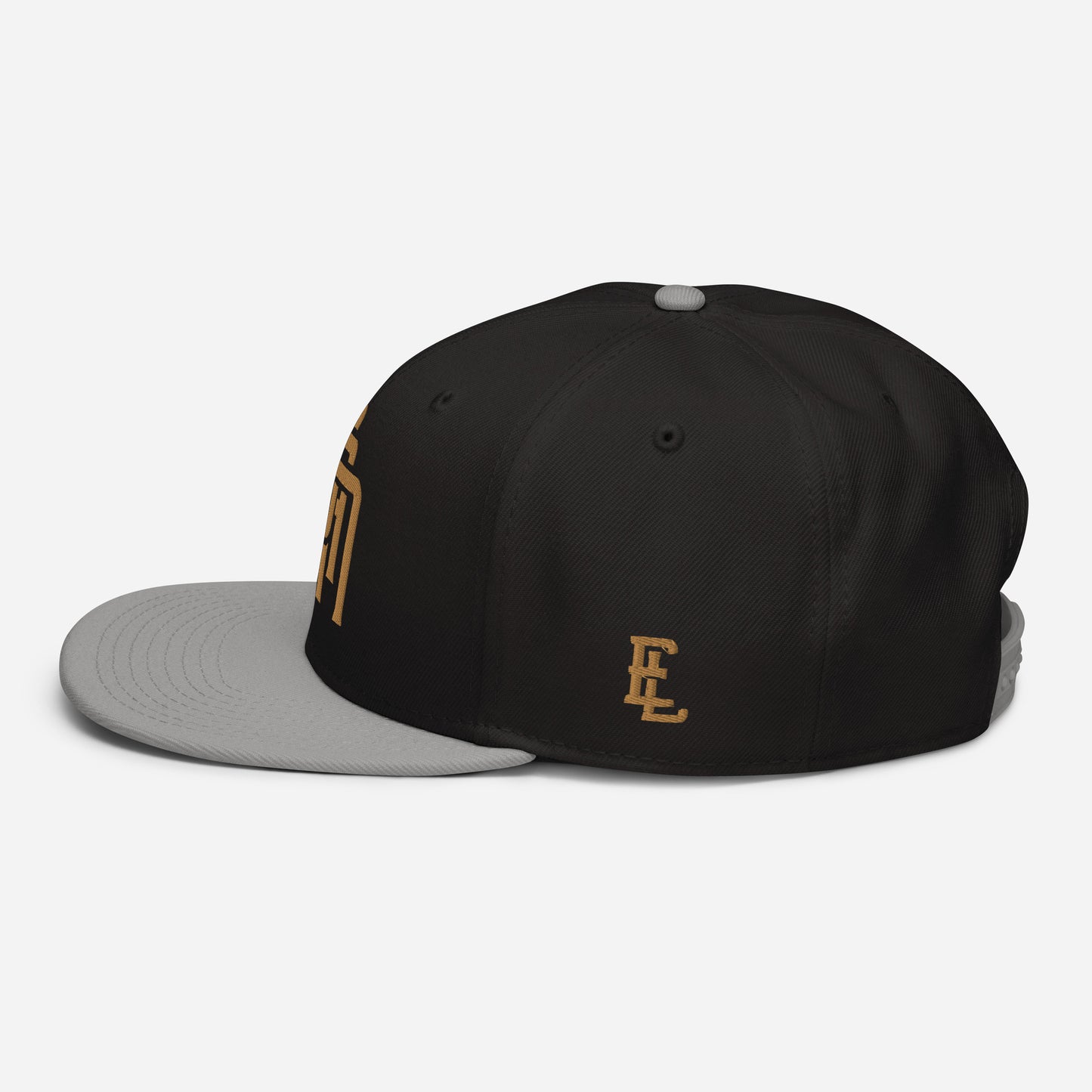 "SAN" Snapback | Otto Cap 125-978 | E Luna Brand ESSENTIAL Duocrest 2 Old Gold Thread Logos: Front & Left