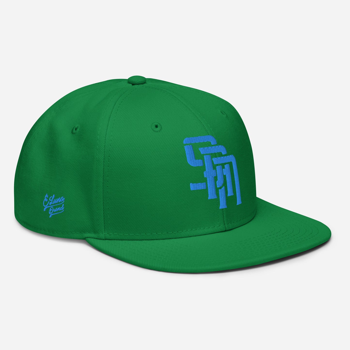 "SAN" Snapback | Otto Cap 125-978 | E Luna Brand PREMIUM Quadcrest 4 Aqua/Teal Thread Logos: Front, Left, Right Signature & Back [3D Puff Edition]