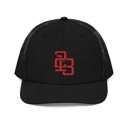 "213" Snapback Trucker Cap | Richardson 112 | E Luna CLASSIC Solocrest 1 Red Thread Front Logo