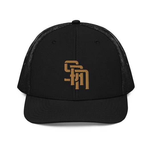 "SAN" Snapback Trucker Cap | Richardson 112 | E Luna Brand CLASSIC Solocrest 1 Old Gold Thread Front Logo