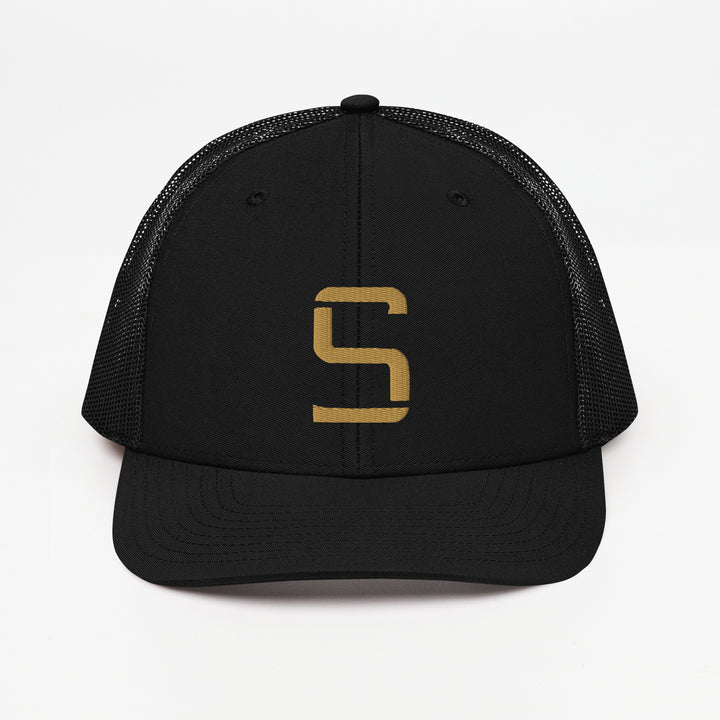 "S" Snapback Trucker Cap | E Luna Brand CLASSIC | 1 Old Gold Thread Logo | 3D Puff Edition