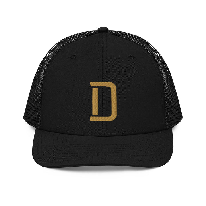"D" Snapback Trucker Cap | E Luna Brand CLASSIC | 1 Old Gold Thread Logo | 3D Puff Edition