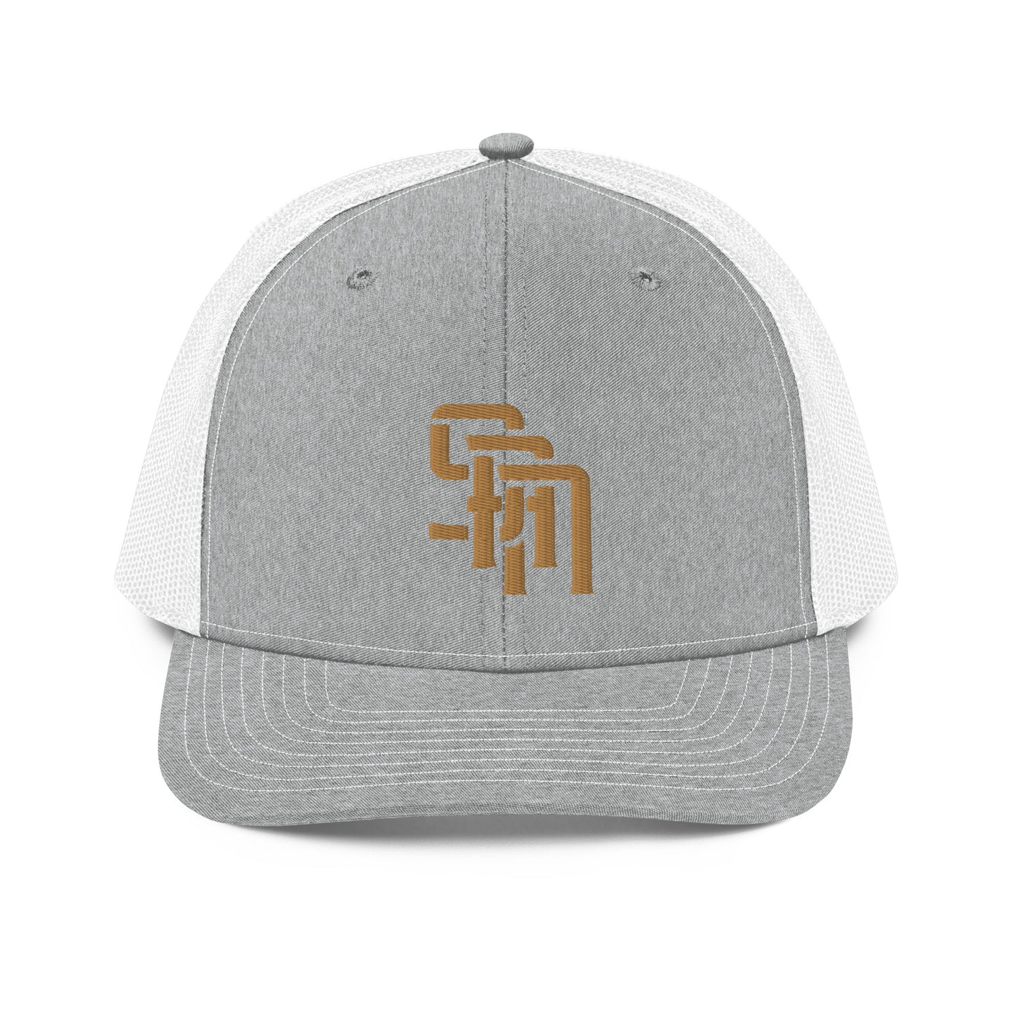 "SAN" Snapback Trucker Cap | Richardson 112 | E Luna Brand CLASSIC Solocrest 1 Old Gold Thread Front Logo