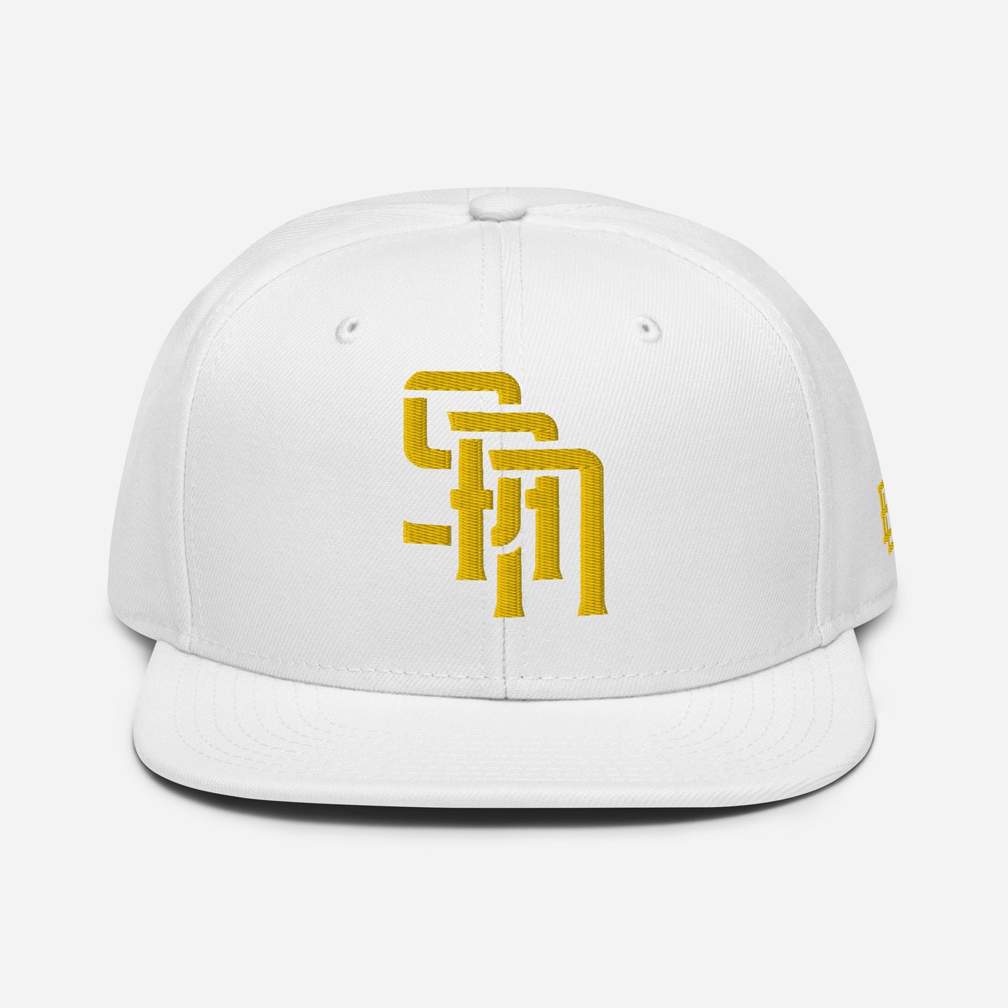 "SAN" Snapback | Otto Cap 125-978 | E Luna Brand ESSENTIAL Duocrest 2 Gold Thread Logos: Front & Left