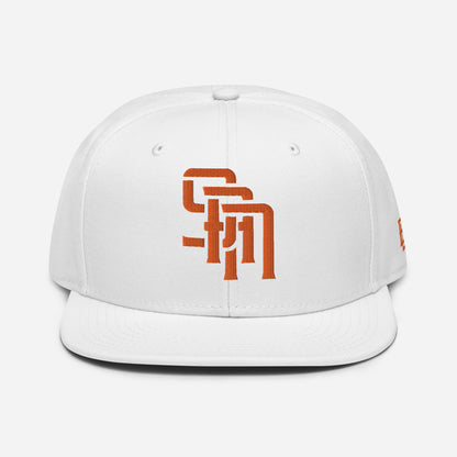 "SAN" Snapback | Otto Cap 125-978 | E Luna Brand ESSENTIAL Duocrest 2 Orange Thread Logos: Front & Left