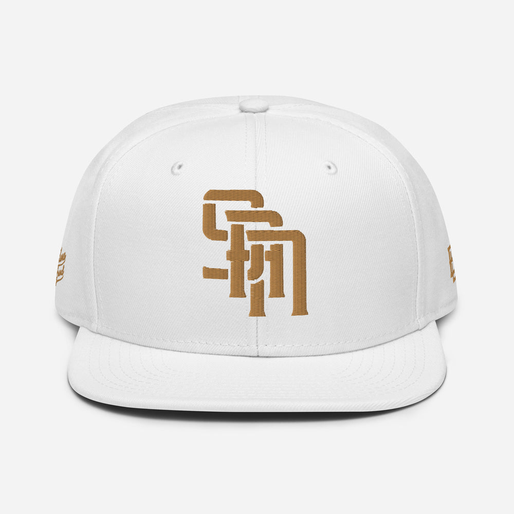 Boné "SAN" Snapback | E Luna Brand PREMIUM | 4 Logotipos em Fio de Ouro Antigo | Edição 3D Puff