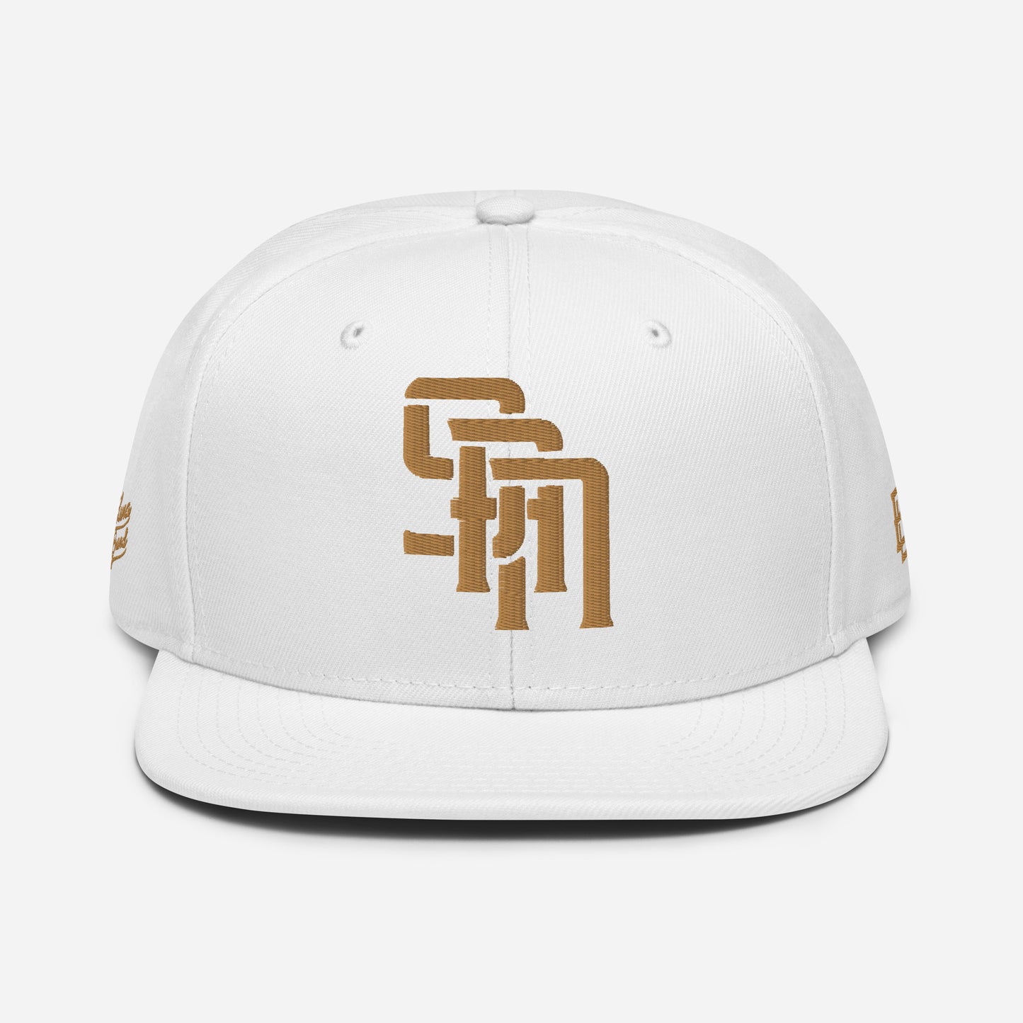 "SAN" Snapback | Otto Cap 125-978 | E Luna Brand PREMIUM Quadcrest 4 Old Gold Thread Logos: Front, Left, Right Signature & Back [3D Puff Edition]