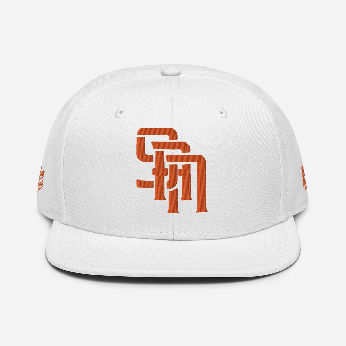 "SAN" Snapback | Otto Cap 125-978 | E Luna Brand PREMIUM Quadcrest 4 Orange Thread Logos: Front, Left, Right Signature & Back [3D Puff Edition]