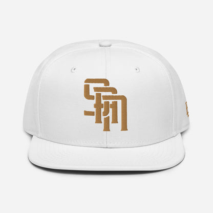 "SAN" Snapback | Otto Cap 125-978 | E Luna Brand SELECT Tricrest 3 Old Gold Thread Logos: Front, Left & Back [3D Puff Edition]