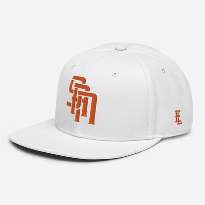 "SAN" Snapback | Otto Cap 125-978 | E Luna Brand SELECT Tricrest 3 Orange Thread Logos: Front, Left & Back [3D Puff Edition]