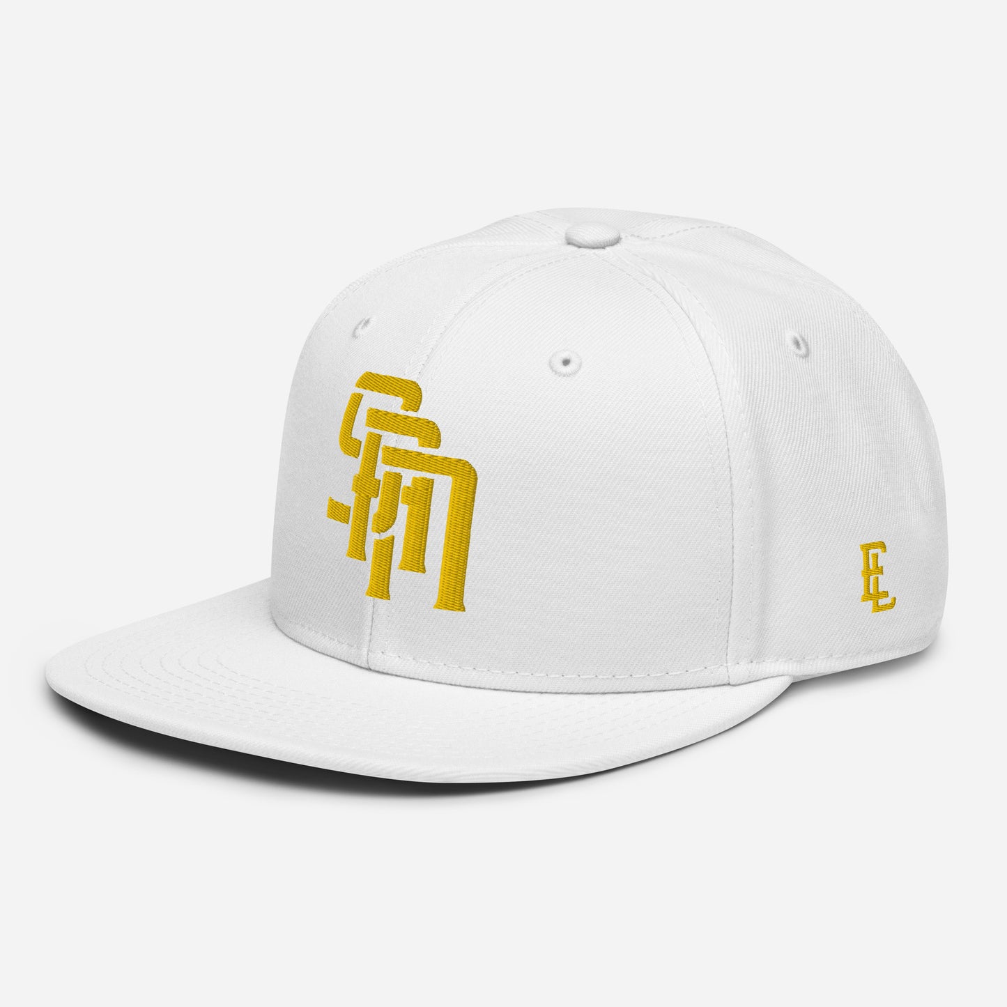 "SAN" Snapback | Otto Cap 125-978 | E Luna Brand SELECT Tricrest 3 Gold Thread Logos: Front, Left & Back [3D Puff Edition]