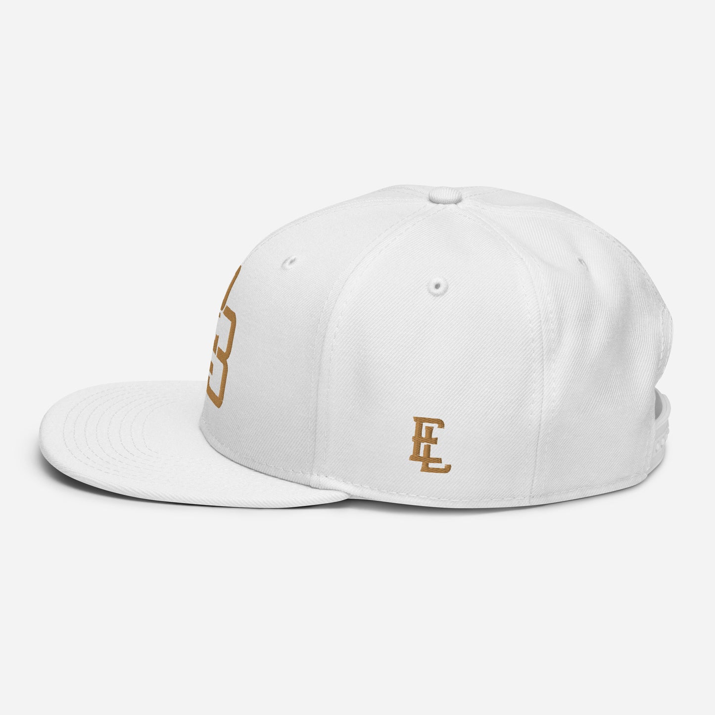 "213" Snapback | Otto Cap 125-978 | E Luna ESSENTIAL Duocrest 2 Old Gold Thread Front & Left Side Logos