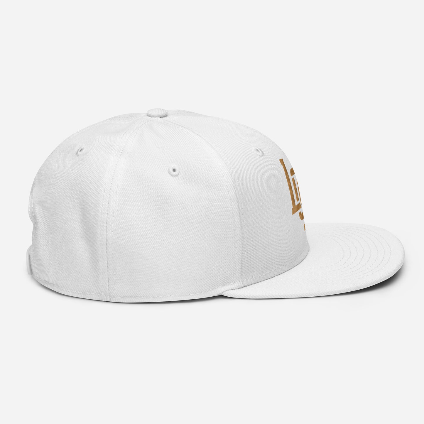 "LOS" Snapback | Otto Cap 125-978 | E Luna ESSENTIAL Duocrest 2 Old Gold Thread Front & Left Side Logos