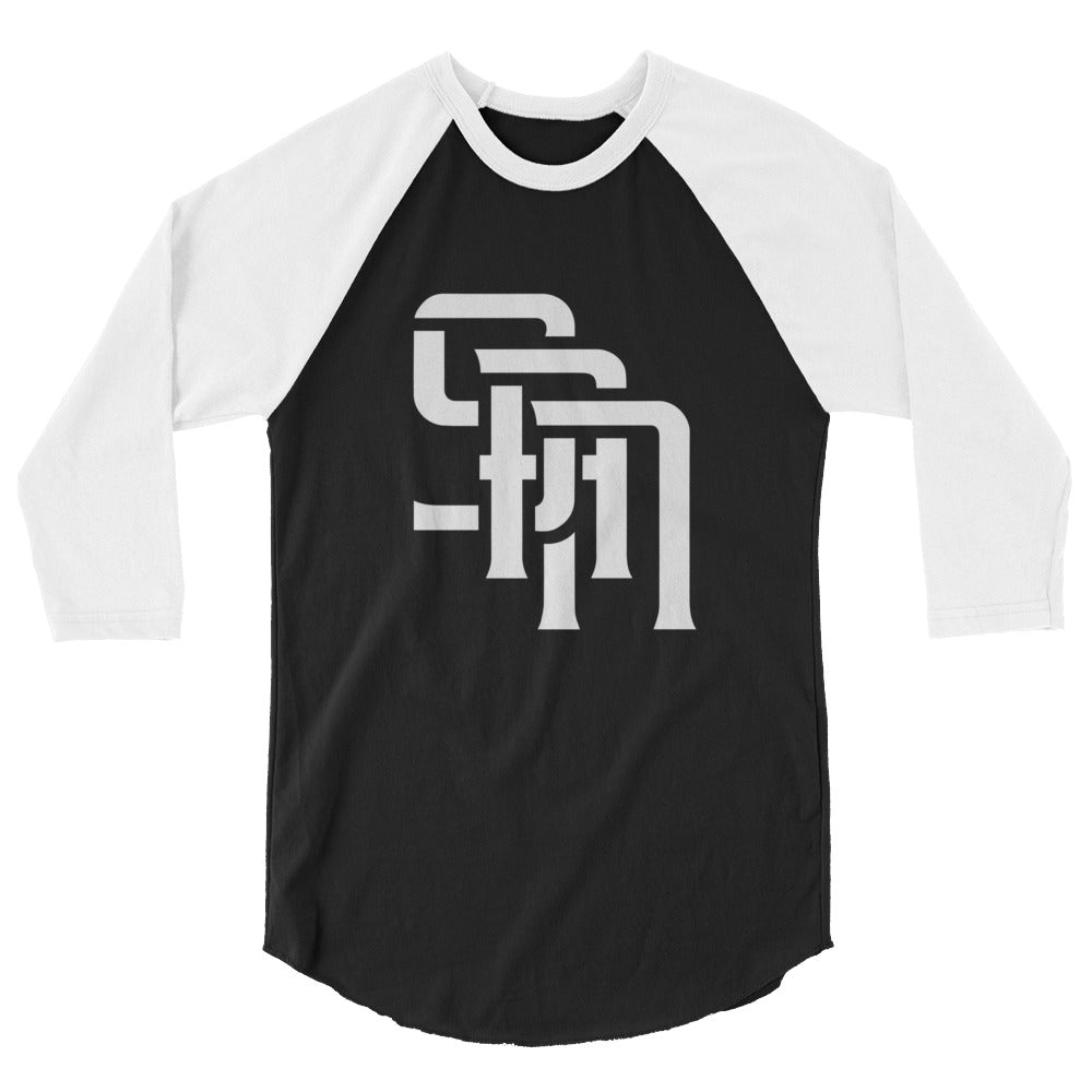 "SAN" Unisex 3/4 Sleeve Raglan Shirt | E Luna Brand CHOICE | 2 White Logos: Front (Large) & Outside Back Label