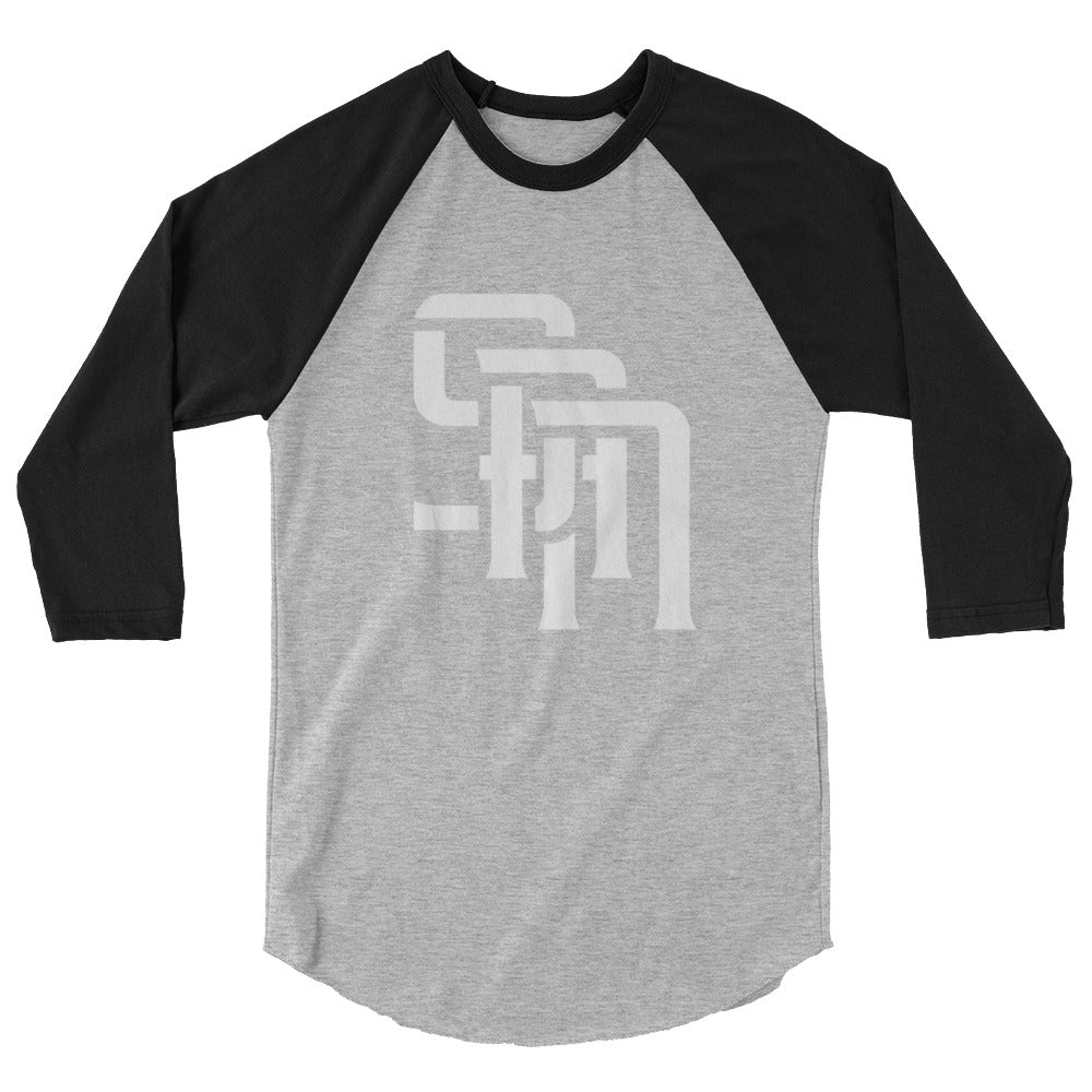"SAN" Unisex 3/4 Sleeve Raglan Shirt | E Luna Brand CHOICE | 2 White Logos: Front (Large) & Outside Back Label