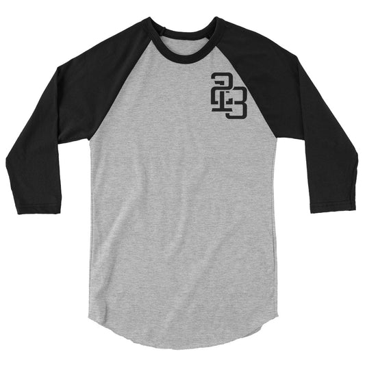 "213" Unisex 3/4 Sleeve Raglan Shirt | Tultex 245 | 2 Black Logos Including Outside Back Label Logo