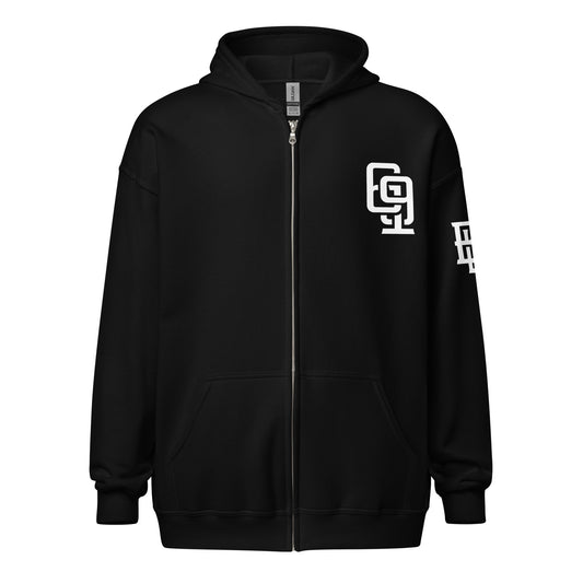 "619" Unisex Heavy Blend Zip Hoodie | Gildan 18600 | 3 White Logos Including Large Back Logo