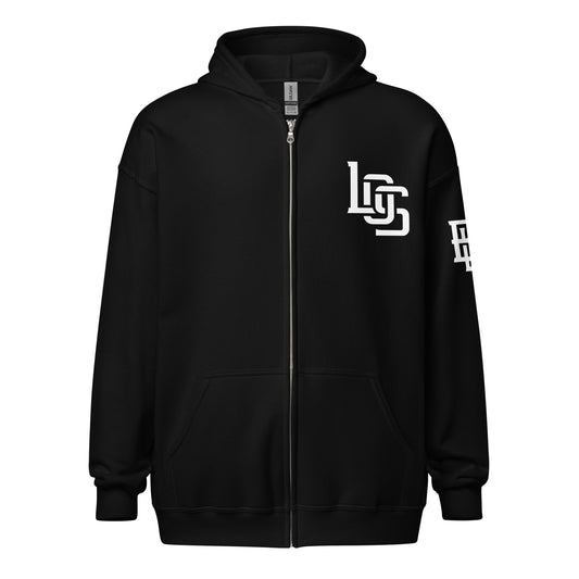 "LOS" Unisex Heavy Blend Zip Hoodie | Gildan 18600 | 3 White Logos Including Large Back Logo