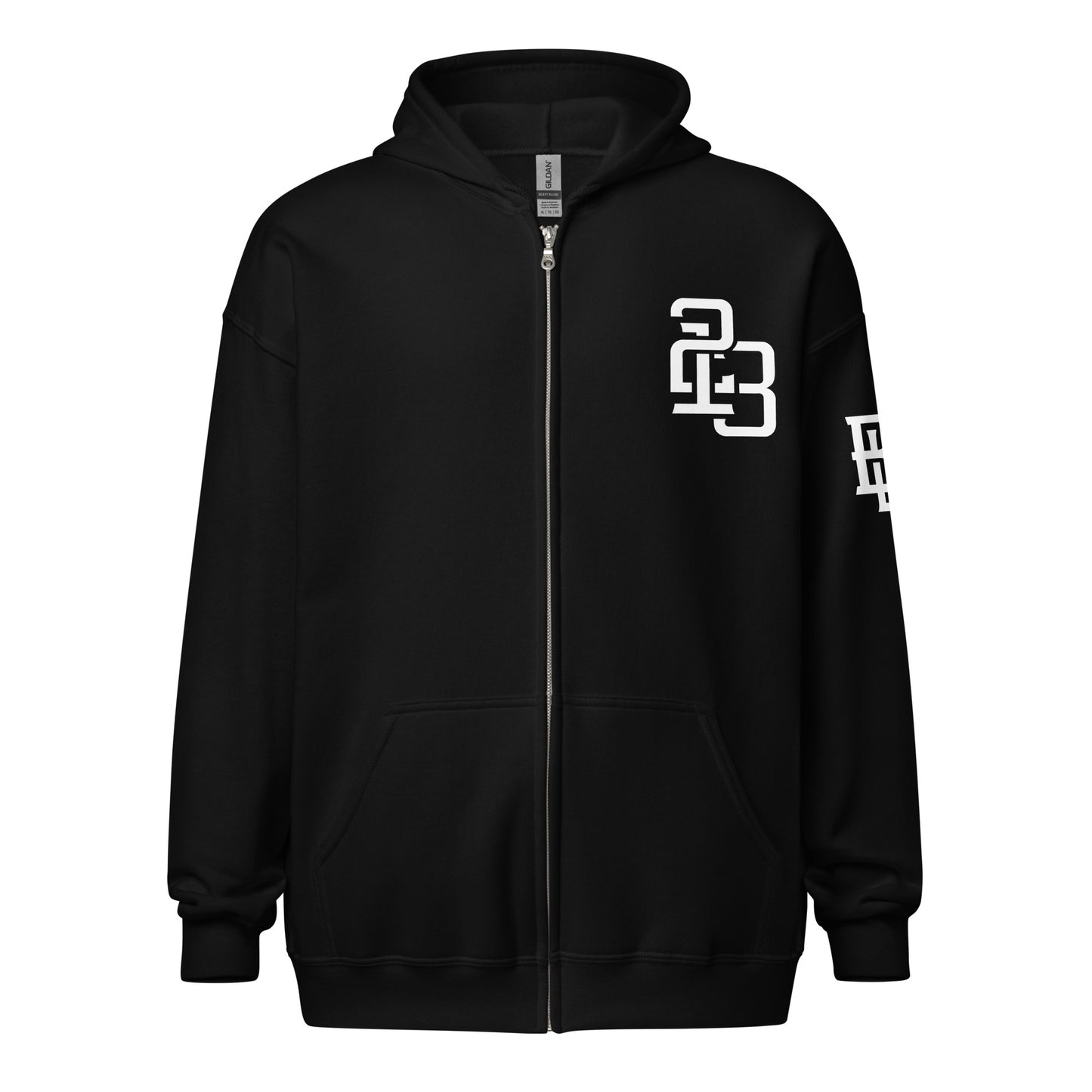 "213" Unisex Heavy Blend Zip Hoodie | Gildan 18600 | 3 Black Logos Including Large Back Logo