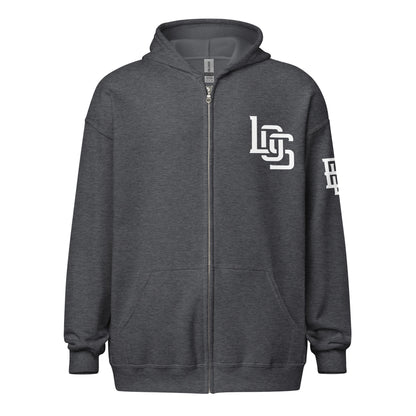 "LOS" Unisex Heavy Blend Zip Hoodie | Gildan 18600 | 3 White Logos Including Large Back Logo