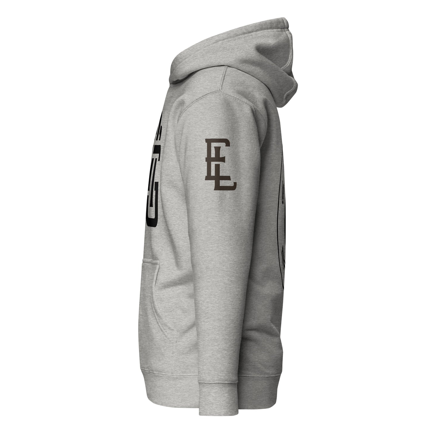 "ANG" Unisex Premium Hoodie | Cotton Heritage M2580 | E Luna Brand ELEMENT Tricrest 3 Black Logos: Front Center (Large), Left Upper Arm & Back (Large)