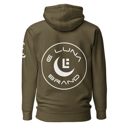 "ANG" Unisex Premium Hoodie | Cotton Heritage M2580 | E Luna Brand ELEMENT Tricrest 3 White Logos: Front Center (Large), Left Upper Arm & Back (Large)