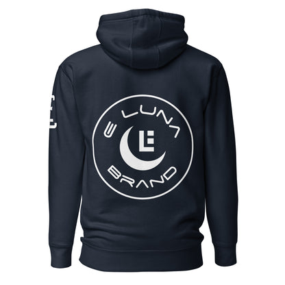 "ANG" Unisex Premium Hoodie | Cotton Heritage M2580 | E Luna Brand ELEMENT Tricrest 3 White Logos: Front Center (Large), Left Upper Arm & Back (Large)