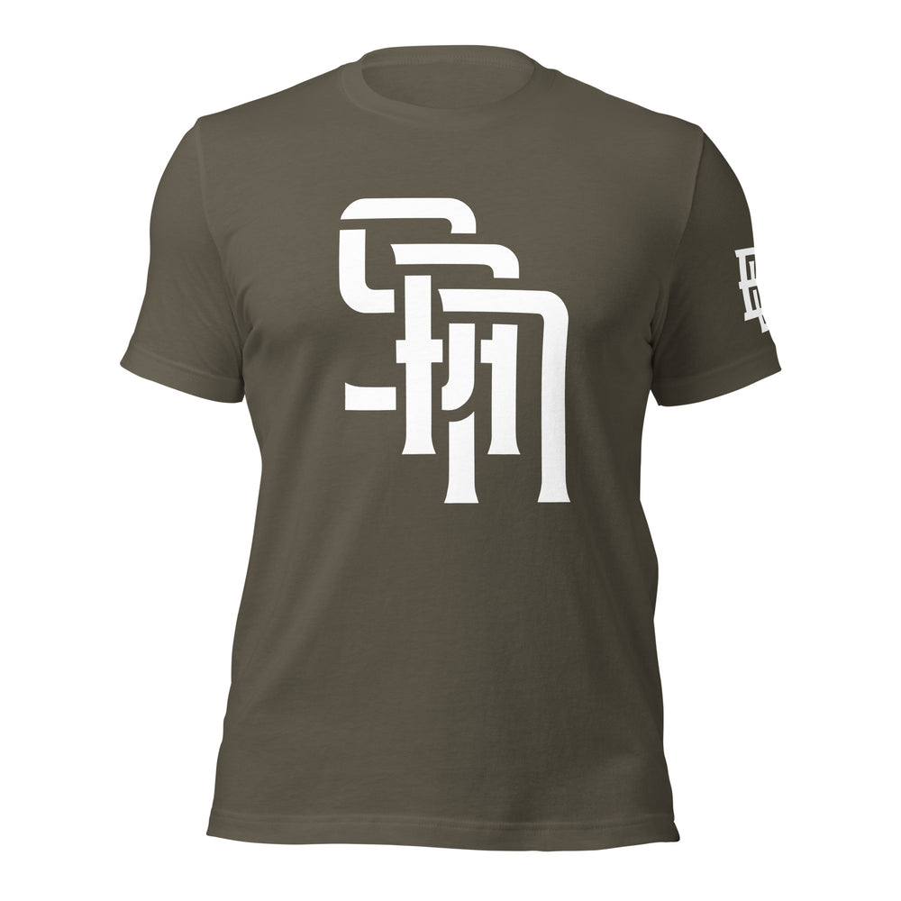 "SAN" Unisex Staple T-Shirt | E Luna Brand ELEMENT | 3 White Logos: Front, Left Sleeve & Back