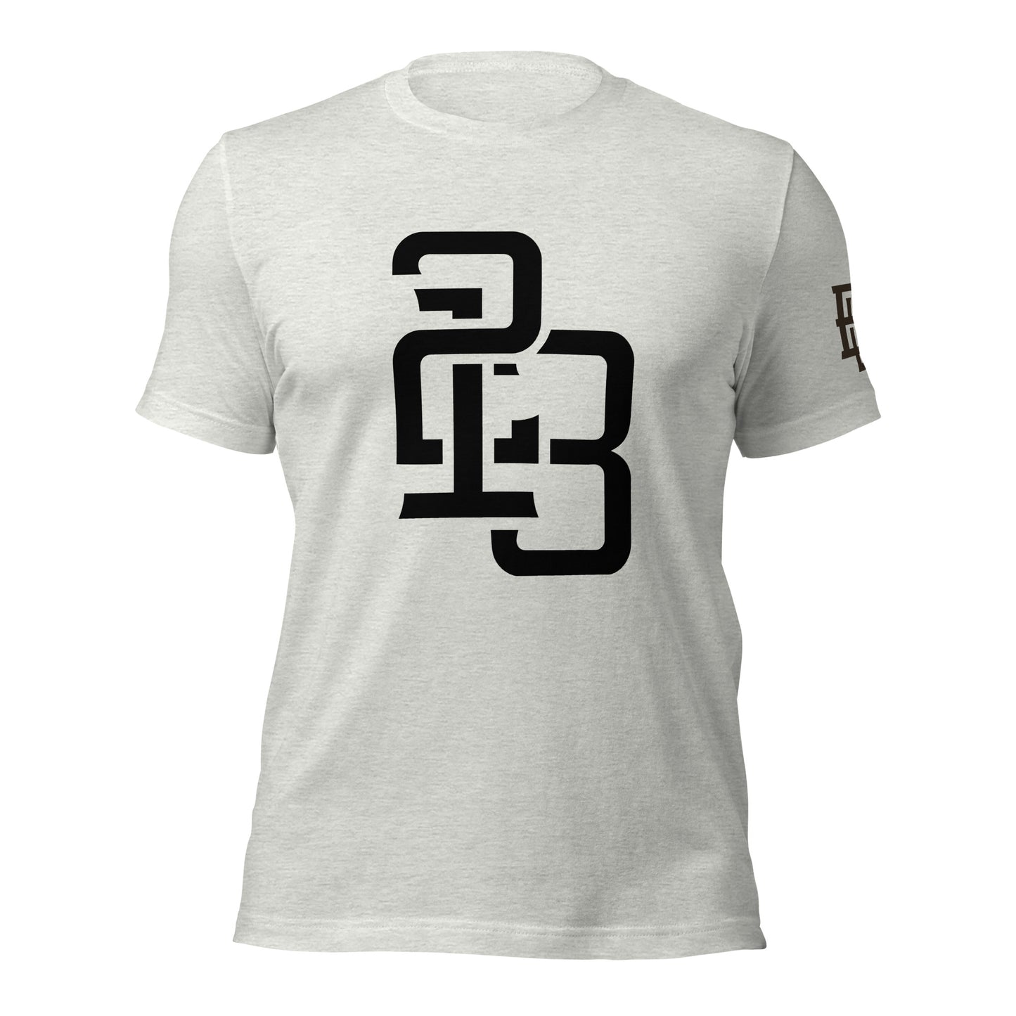 "213" Unisex Staple T-Shirt | Bella + Canvas 3001 | 3 Black Logos Including Large Back Logo