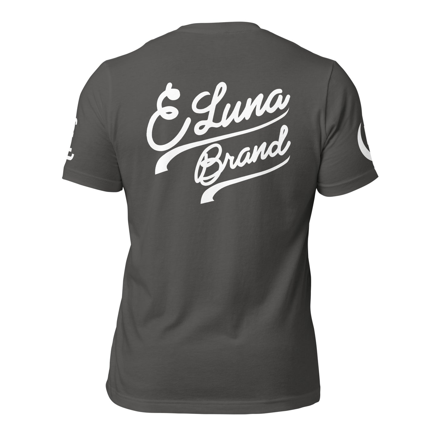 "SAN" Unisex Staple T-Shirt | Bella + Canvas 3001 | E Luna Brand LEGACY Quadcrest 4 White Logos: Front Center (Large), Left/Right Arm & Back Signature (Large)