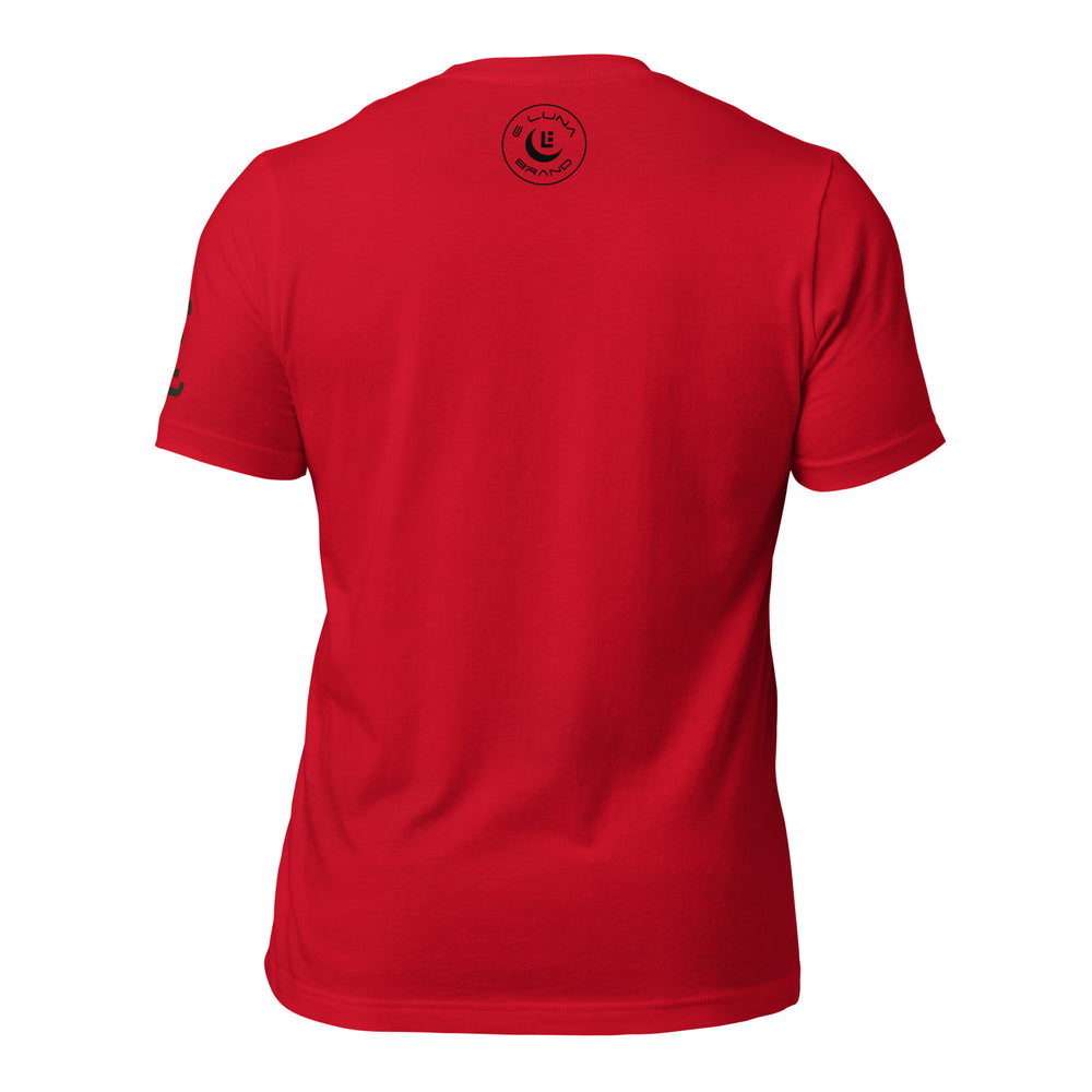 Playera Básica Unisex "LOS" | Bella + Canvas 3001 | Marca E Luna ESSENCE Tricrest 3 Logotipos Negros: Centro Frontal (Grande), Brazo Izquierdo y Etiqueta Externa Trasera